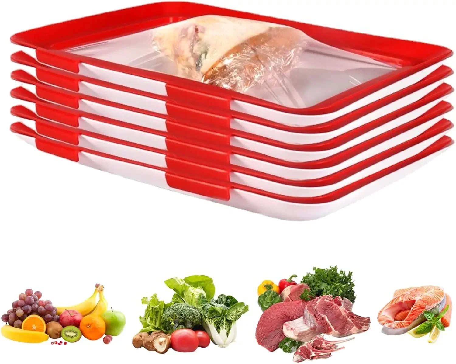 Vacuum Fresh Storage Tray Reusable Creative Food Storage Container Stackable Food Preservation Tray With Elastic Lid
Vacuum Fresh Storage Tray Reusable Creative Food Storage Container Stackable Food Preservation Tray With Elastic Lid