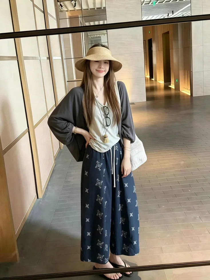 Kumikumi Women's Summer Slimming Long Sleeve Open Cardigan Inner Tank Top Wide Leg Pants Three Piece Set Casual Loose Style
Kumikumi Women's Summer Slimming Long Sleeve Open Cardigan Inner Tank Top Wide Leg Pants Three Piece Set Casual Loose Style