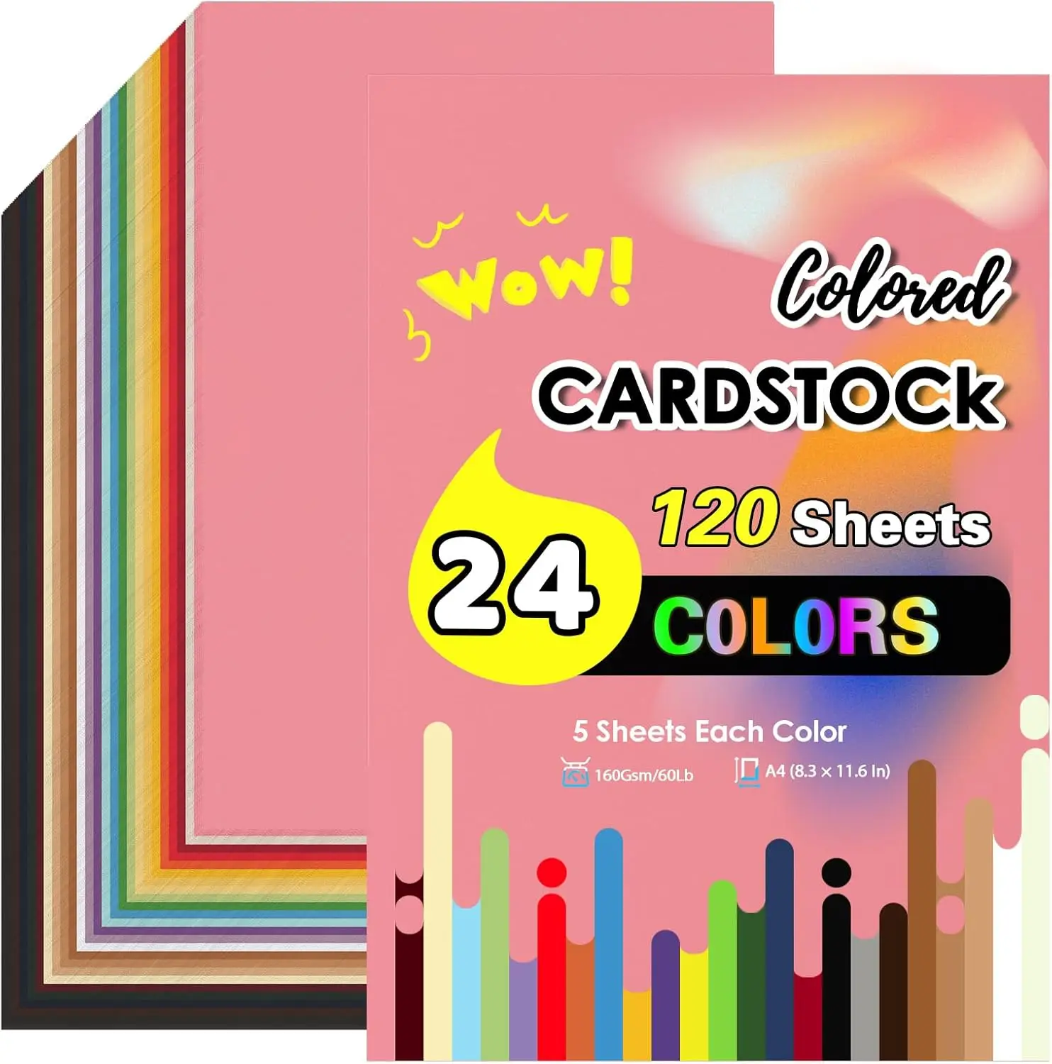 Colored Cardstock Paper 120 Sheets, 160 GSM 60lb Card Stock, 24 Colors Assorted A4 Thick Construction Paper for Printing Cutting
Colored Cardstock Paper 120 Sheets, 160 GSM 60lb Card Stock, 24 Colors Assorted A4 Thick Construction Paper for Printing Cutting