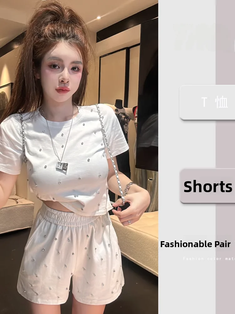 Heavy Duty round Neck Short Sleeve High Waist Short Pants Two Piece Set Women's Summer Fashion Casual Sports Suit
Heavy Duty round Neck Short Sleeve High Waist Short Pants Two Piece Set Women's Summer Fashion Casual Sports Suit