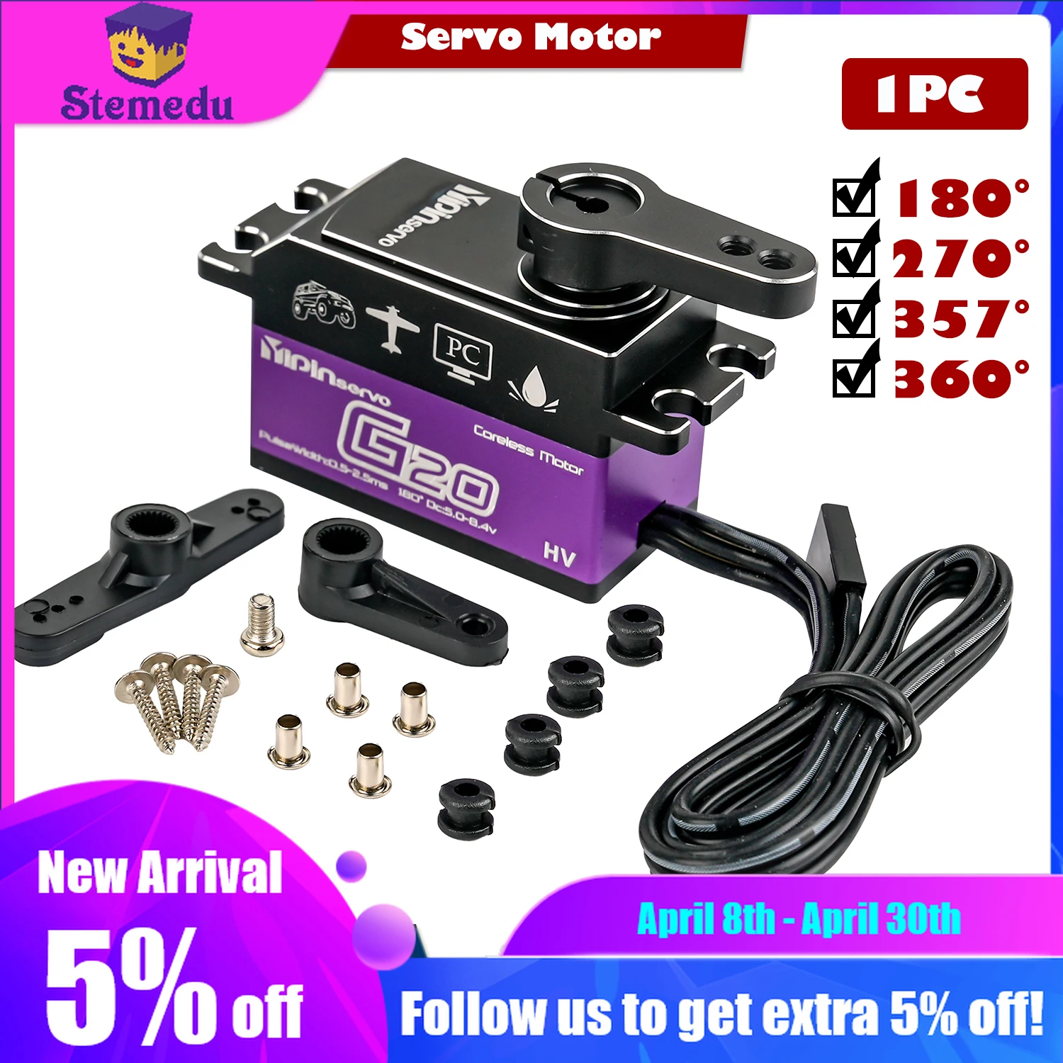 20KG Short Type Digital Servo High Torque Servo All-metal Body Servo 180 Degree Coreless Motor Steel Gear Servo 5.0-7.4V
20KG Short Type Digital Servo High Torque Servo All-metal Body Servo 180 Degree Coreless Motor Steel Gear Servo 5.0-7.4V