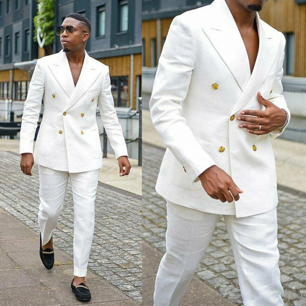 Summer Men Linen Suits White Fashion Peak Lapel Double Breasted Male Blazer Casual Wedding Groom Tuxedo Slim Fit Suit 2 Piece
Summer Men Linen Suits White Fashion Peak Lapel Double Breasted Male Blazer Casual Wedding Groom Tuxedo Slim Fit Suit 2 Piece