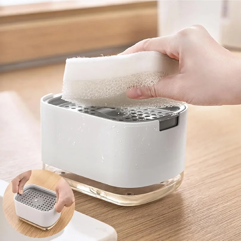 Soap Dispenser Box Press Dispenser Scrubbing Liquid Container Kitchen Bathroom Automatic Detergent Foam Box with Sponge Holder
Soap Dispenser Box Press Dispenser Scrubbing Liquid Container Kitchen Bathroom Automatic Detergent Foam Box with Sponge Holder
