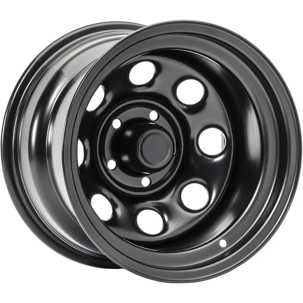 Circle 8 Classic 15 Inch Steel Wheel, Black - 15x8, 5x4.5 / 5x114.3 Bolt Pattern (-12.7mm Offset), 4" Backspace - Fits Je
Circle 8 Classic 15 Inch Steel Wheel, Black - 15x8, 5x4.5 / 5x114.3 Bolt Pattern (-12.7mm Offset), 4" Backspace - Fits Je