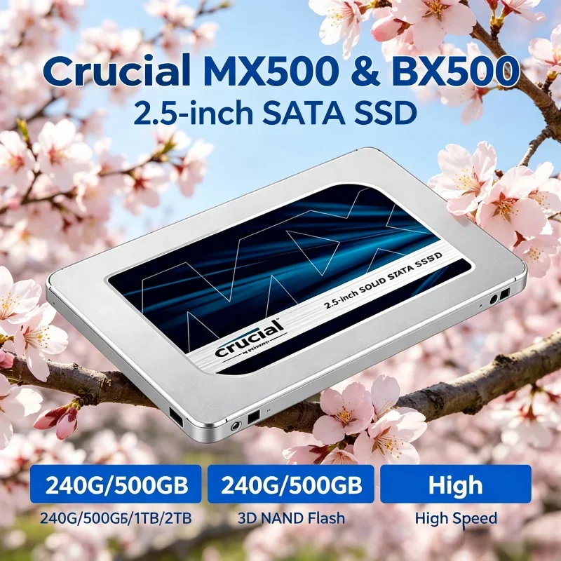 Crucial MX500 & BX500 2.5-inch SATA SSD, 240G/500GB/1TB/2TB, 3D NAND High Speed Internal Drive for Laptop & Desktop
Crucial MX500 & BX500 2.5-inch SATA SSD, 240G/500GB/1TB/2TB, 3D NAND High Speed Internal Drive for Laptop & Desktop