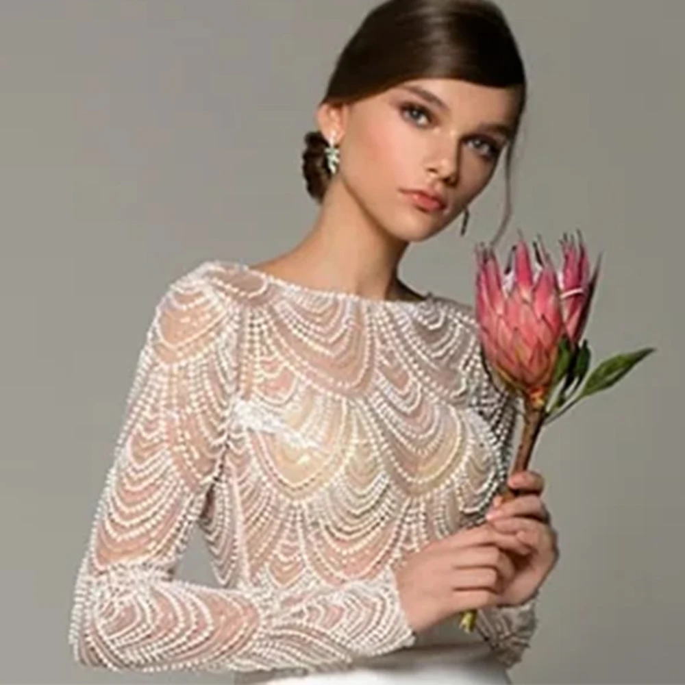 Scoop Neck Wedding Dress Long Sleeves Tops with Beading Lace Bridal Custom Made Gowns
Scoop Neck Wedding Dress Long Sleeves Tops with Beading Lace Bridal Custom Made Gowns