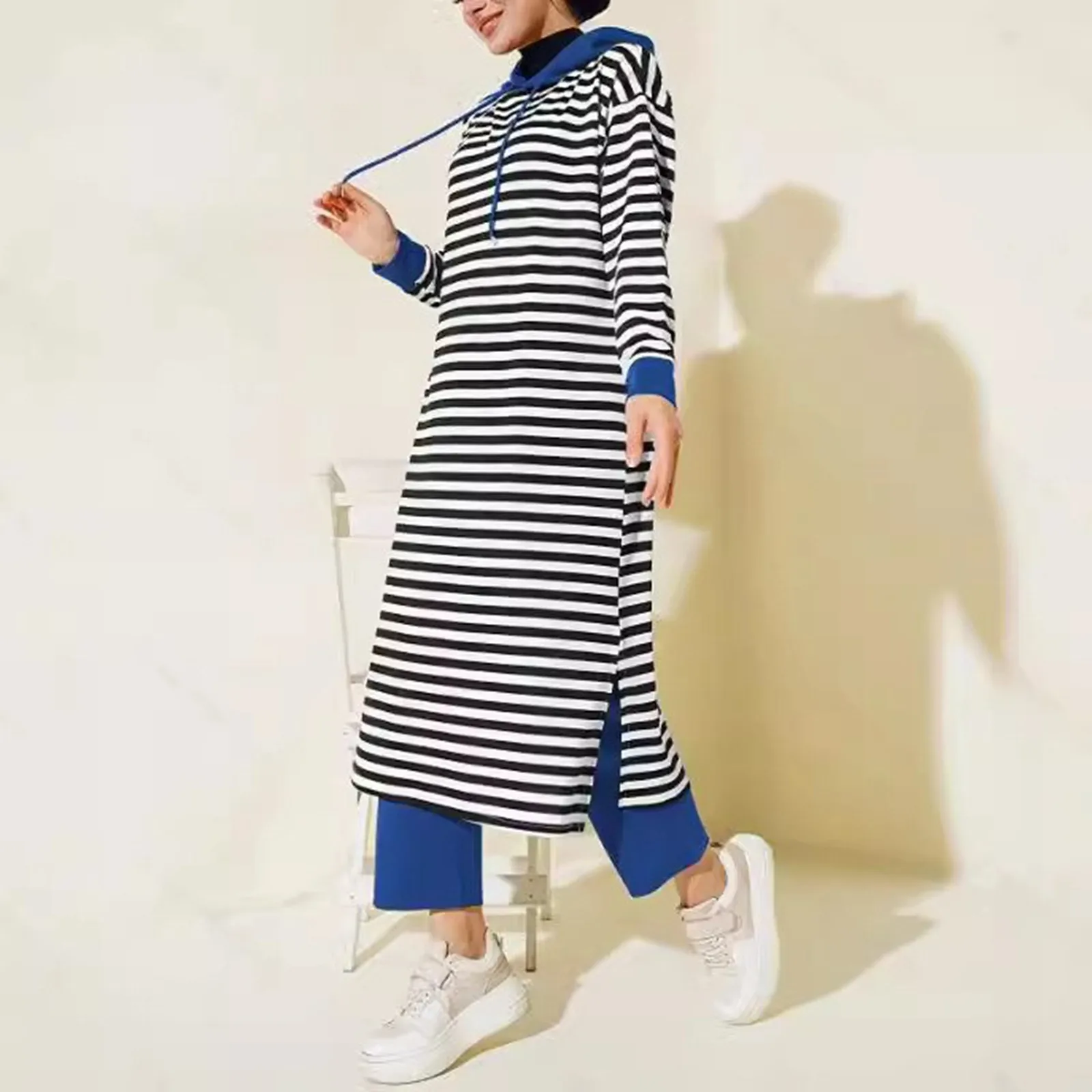Muslim Two Piece Set Women Stripe Hooded Long Skirt Wide Leg Pants Suit Ramadan Morocco Dubai Casual Ensemble Arabic Outfits
Muslim Two Piece Set Women Stripe Hooded Long Skirt Wide Leg Pants Suit Ramadan Morocco Dubai Casual Ensemble Arabic Outfits