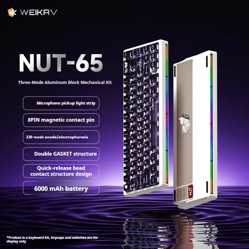 Weikav Nut-65 Wireless Tri-Mode Aluminum Lump Mechanical Keyboard Dual Gasket Structure 6000mah Battery Office Gaming Keyboard
Weikav Nut-65 Wireless Tri-Mode Aluminum Lump Mechanical Keyboard Dual Gasket Structure 6000mah Battery Office Gaming Keyboard 