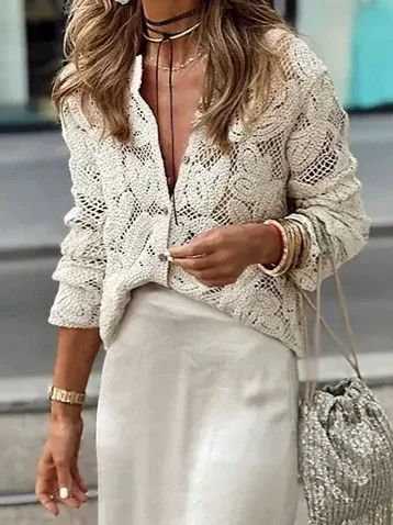 Solid Color Fashion Casual Shirts Women's Clothing New Knitted Long Sleeve Hollow Out Button Shirt Single Breasted
Solid Color Fashion Casual Shirts Women's Clothing New Knitted Long Sleeve Hollow Out Button Shirt Single Breasted