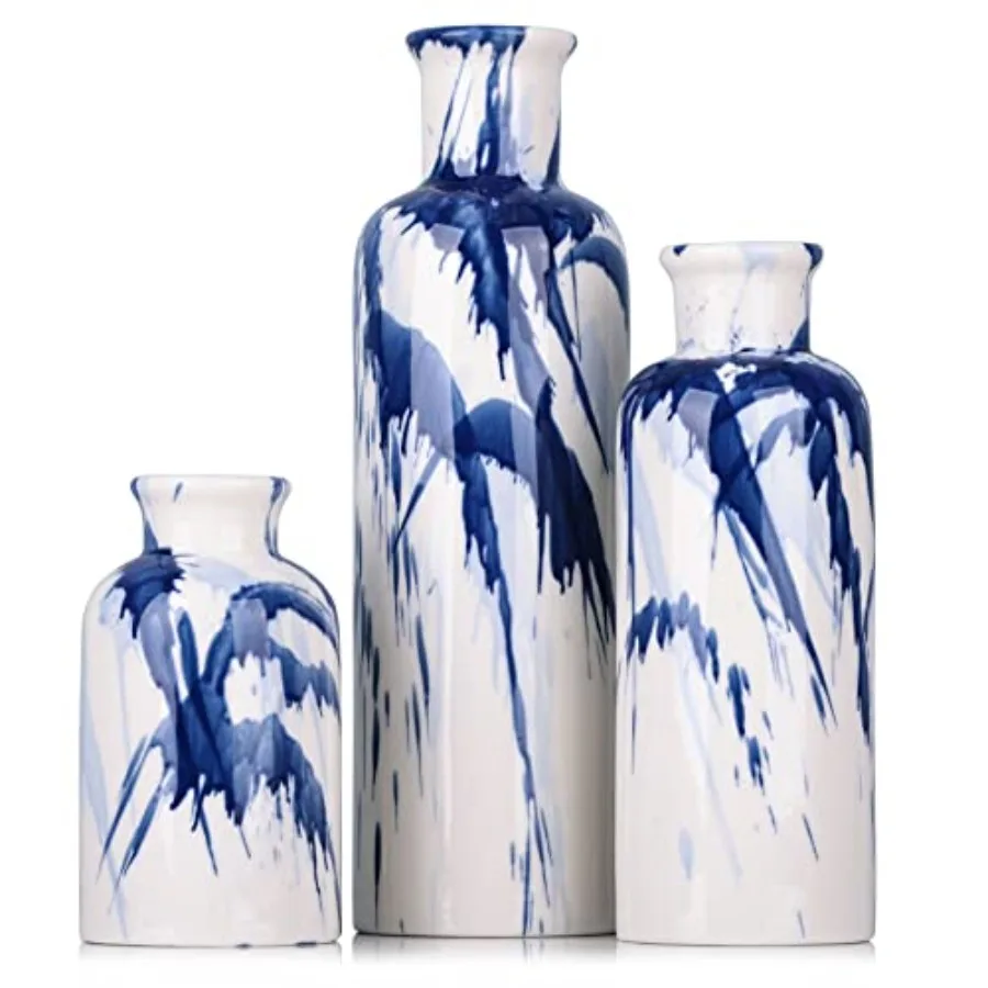 Blue Ceramic Vase Set - 3 Decorative Navy Blue and White Vase for Centerpieces, Farmhouse and Home Decor - Ideal for Living Roo
Blue Ceramic Vase Set - 3 Decorative Navy Blue and White Vase for Centerpieces, Farmhouse and Home Decor - Ideal for Living Roo