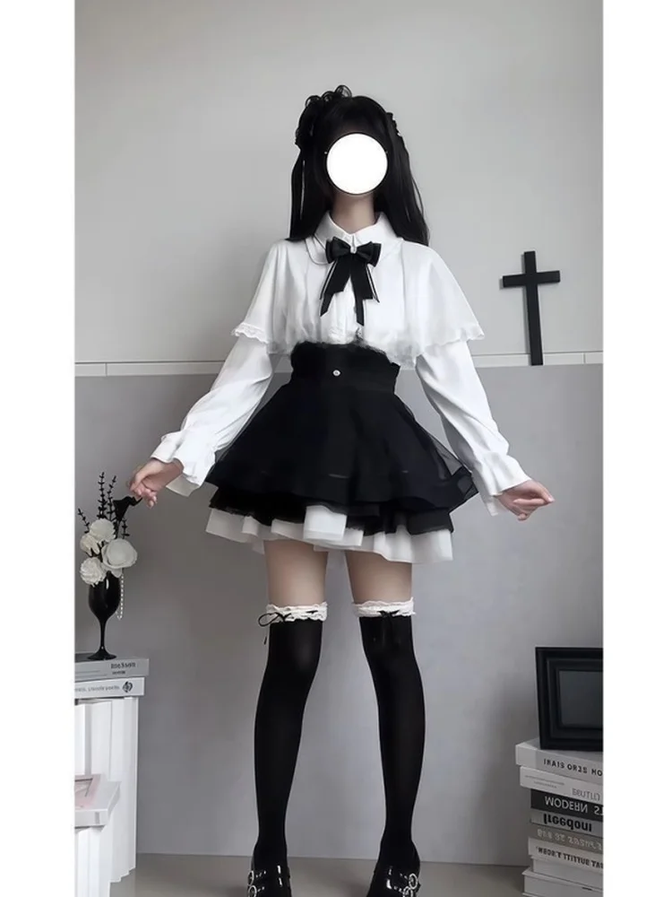 2026 new Kawaii School Uniform Two-Piece Set Black Puffy Short Skirt Lace Patchwork Shirt Knot Design Lolita Style Clothing
2026 new Kawaii School Uniform Two-Piece Set Black Puffy Short Skirt Lace Patchwork Shirt Knot Design Lolita Style Clothing