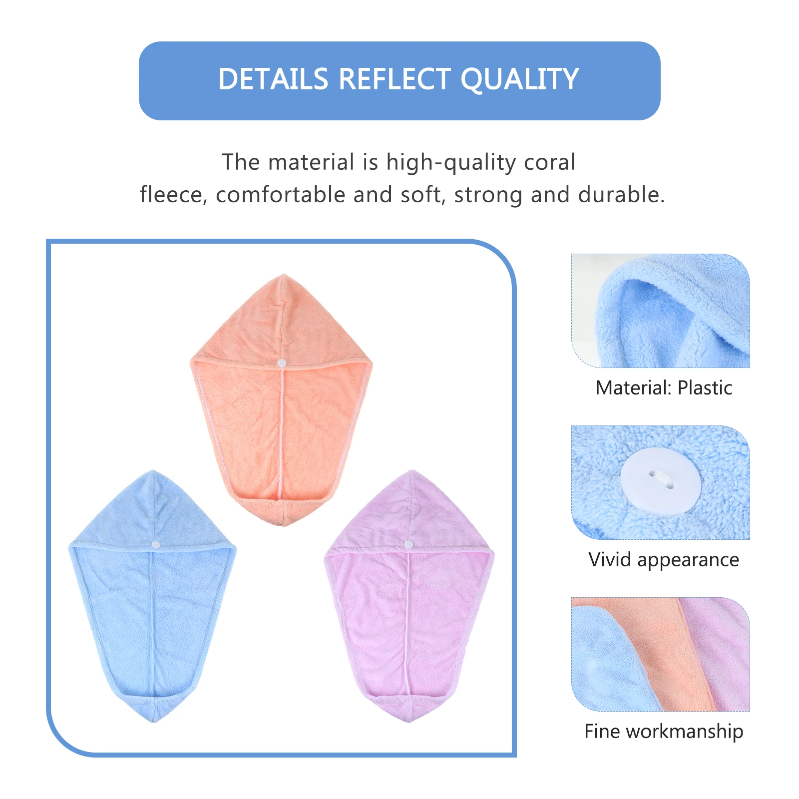 3 Pcs Coral Fleece Hair Drying Cap Absorbent Microfiber Towel Quick Dry Bath Bedroom Travel Dormitory Water Hair Hand
3 Pcs Coral Fleece Hair Drying Cap Absorbent Microfiber Towel Quick Dry Bath Bedroom Travel Dormitory Water Hair Hand