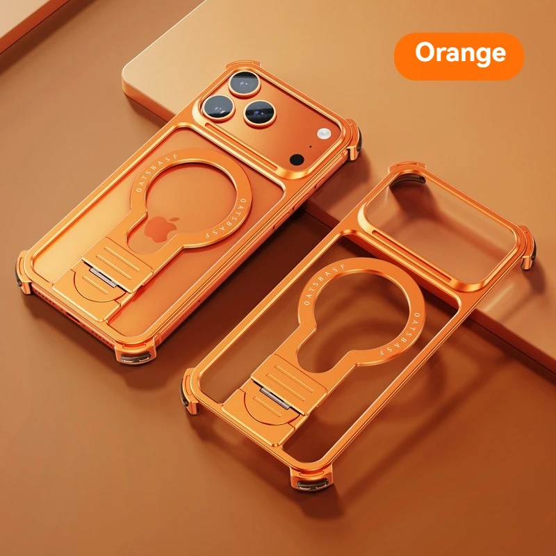 Frameless Aluminum Alloy Orange Phone Case for iPhone 17 Pro Max with Metal 360 ° Rotating Stand
Frameless Aluminum Alloy Orange Phone Case for iPhone 17 Pro Max with Metal 360 ° Rotating Stand