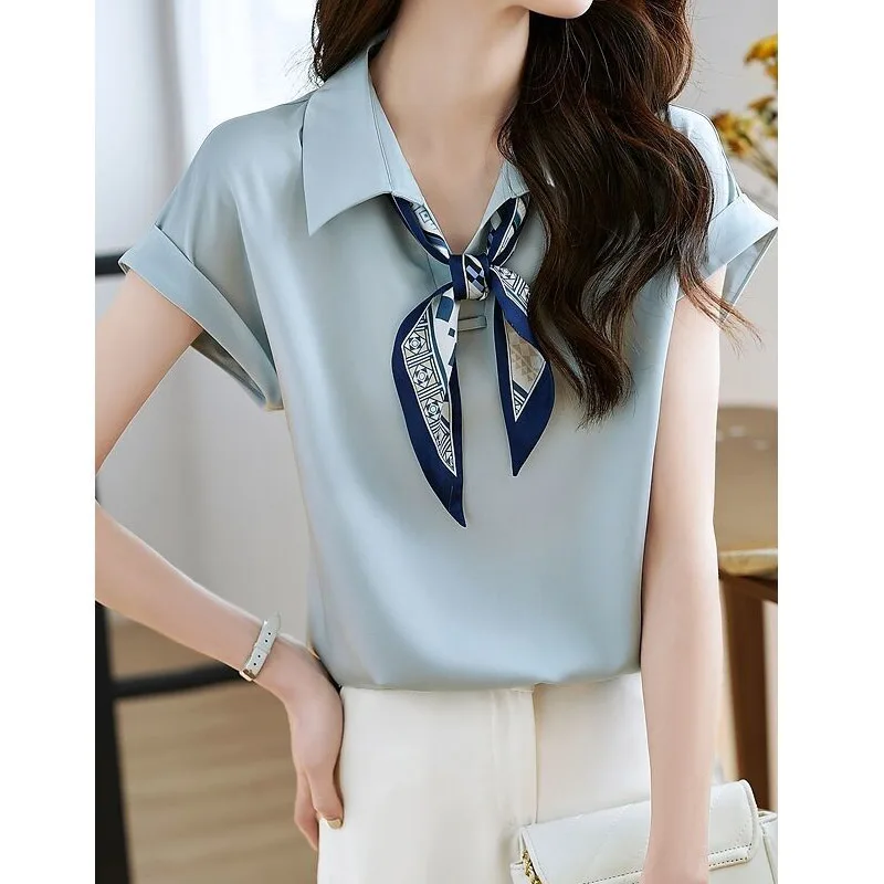 Fashion Lacing All-match Shirts Summer New Polo Neck Short Sleeve Loose Simplicity Blouse Office Casual Women Clothing
Fashion Lacing All-match Shirts Summer New Polo Neck Short Sleeve Loose Simplicity Blouse Office Casual Women Clothing