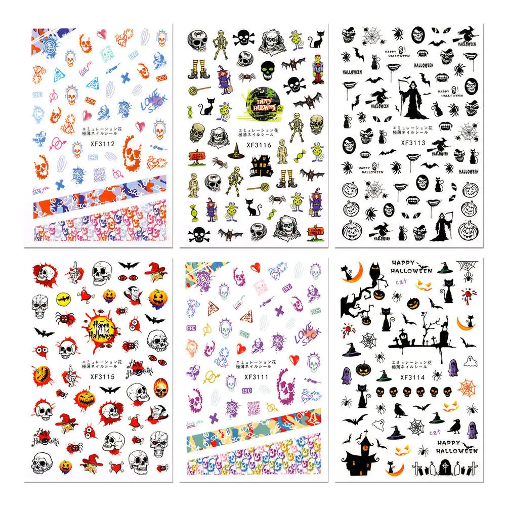 6pcs Halloween Nail Stickers Temporary Decals Skull Pumpkin Paper Body Decor Easy Creative Safe Cosplay Style
6pcs Halloween Nail Stickers Temporary Decals Skull Pumpkin Paper Body Decor Easy Creative Safe Cosplay Style