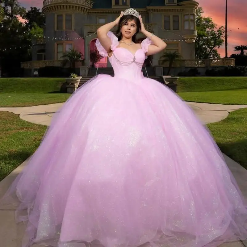 Customized Shiny Pink Tull Off Shoulder Quinceanera Dress Sequin Lace Outer layer gauze vestidos de 15 Quinceanera
Customized Shiny Pink Tull Off Shoulder Quinceanera Dress Sequin Lace Outer layer gauze vestidos de 15 Quinceanera