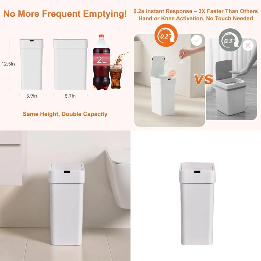 Корзина для мусора с активацией движения, 9 л, автоматическое закрытие, водонепроницаемость IPX5, тонкая и тихая для домашнего или офисного использования
Корзина для мусора с активацией движения, 9 л, автоматическое закрытие, водонепроницаемость IPX5, тонкая и тихая для домашнего или офисного использования