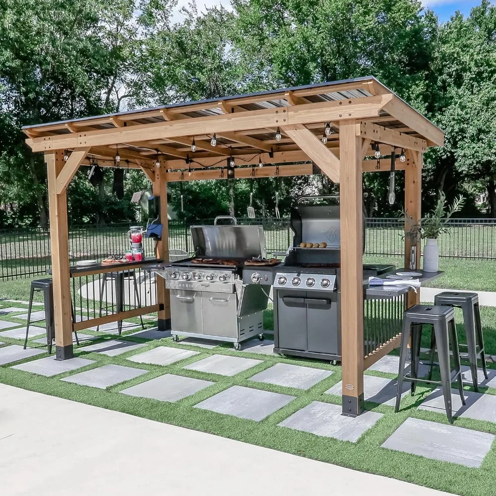 Saxony XL 12' x 6' Cedar Wood BBQ Grill Gazebo Pavilion with Hardtop Galvanized Steel Roof, Bar Tops
Saxony XL 12' x 6' Cedar Wood BBQ Grill Gazebo Pavilion with Hardtop Galvanized Steel Roof, Bar Tops