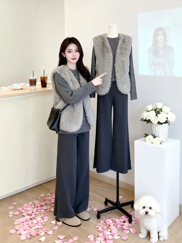 plus Size Winter Fashion Set for Women Comfortable Casual Loose Fit Warmth Knitted Base Shirt Faux Fur Vest High Waist Pants
plus Size Winter Fashion Set for Women Comfortable Casual Loose Fit Warmth Knitted Base Shirt Faux Fur Vest High Waist Pants