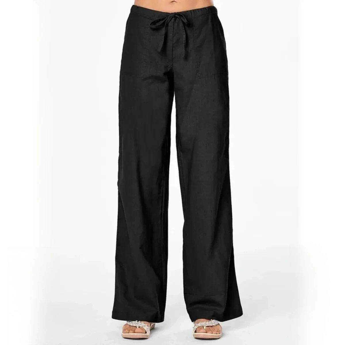 Women's High-Waisted Wide-Leg Pants Cotton-Linen Blend Casual Relaxed-Fit Trousers Elastic Waistband with Drawstring Detail
Women's High-Waisted Wide-Leg Pants Cotton-Linen Blend Casual Relaxed-Fit Trousers Elastic Waistband with Drawstring Detail