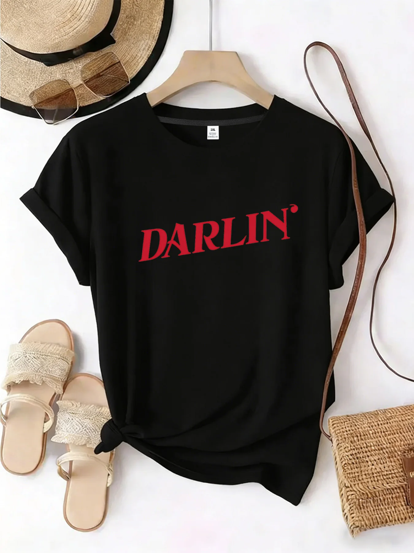 【YJ00066】red letters Plus size women's round neck short sleeve T-shirt with elastic half sleeves and trendy prints
【YJ00066】red letters Plus size women's round neck short sleeve T-shirt with elastic half sleeves and trendy prints
