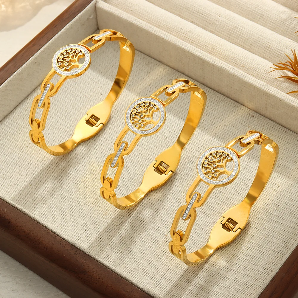 18K Plated Stainless Steel lucky tree Bracelet For Women and men Couple gold Color Rhinestones Bracelet Light Luxury Jewelry
18K Plated Stainless Steel lucky tree Bracelet For Women and men Couple gold Color Rhinestones Bracelet Light Luxury Jewelry