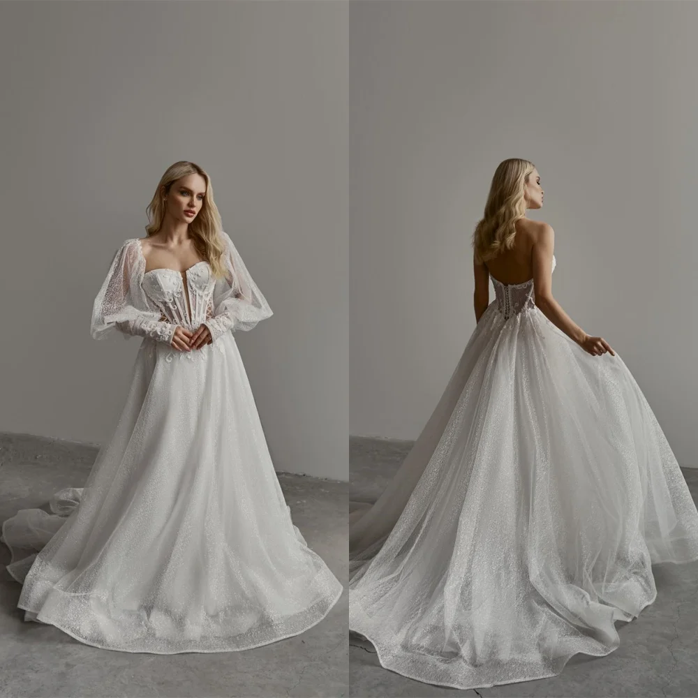 Customized Romantic White Organza Wedding Dress Exquisite Strapless Detachable Sleeve Long Sleeves Lace Up Back Bridal Gowns
Customized Romantic White Organza Wedding Dress Exquisite Strapless Detachable Sleeve Long Sleeves Lace Up Back Bridal Gowns