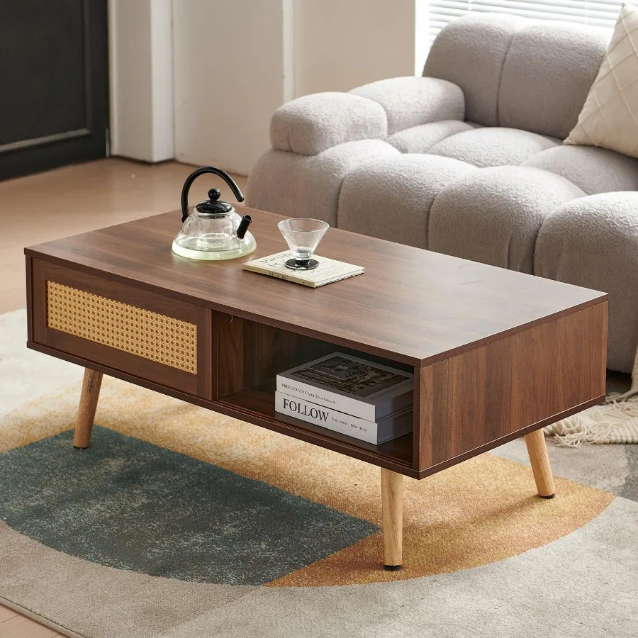 Coffee Table Living Room Table Storage Coffee Table with PE Rattan Finish Sliding Door Storage Compartment Solid Wood Legs Adju
Coffee Table Living Room Table Storage Coffee Table with PE Rattan Finish Sliding Door Storage Compartment Solid Wood Legs Adju
