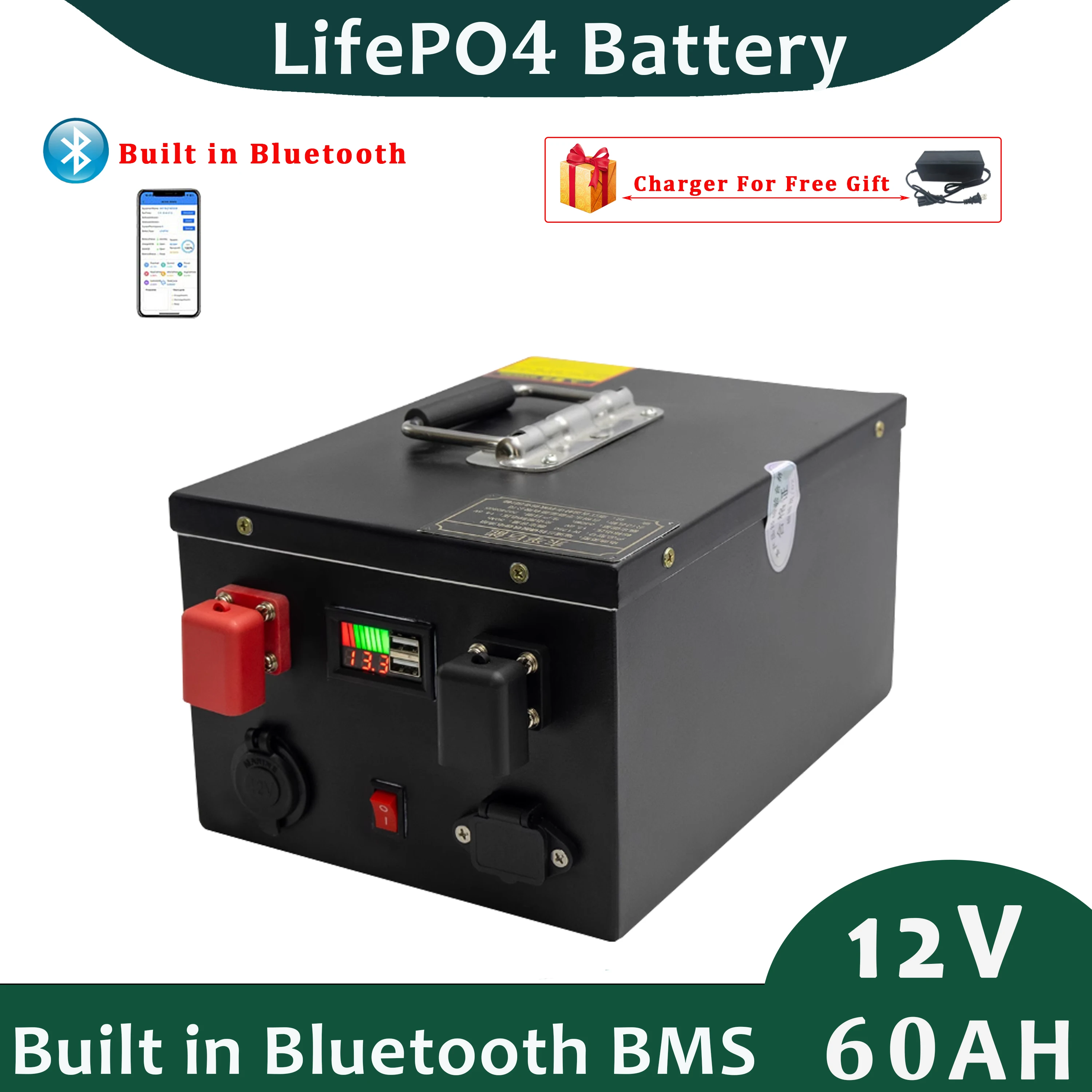12v 60ah LifePO4 Battery Pack with 10A Charger for Free Perfect for Electric Golf Cart
12v 60ah LifePO4 Battery Pack with 10A Charger for Free Perfect for Electric Golf Cart