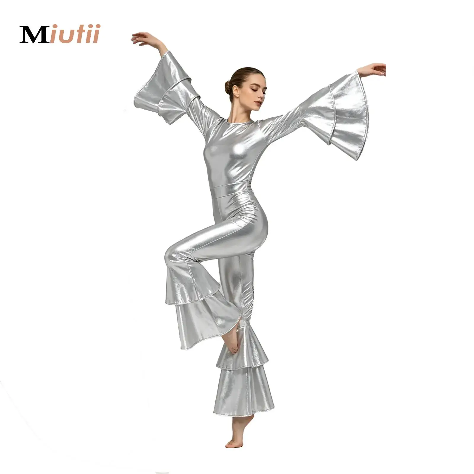 Women Shiny Metallic Flare Sleeve Bodysuit Dance Jumpsuit Halloween Rock Disco Hippies Cosplay Costumes 70's 80's Jazz Outfits
Women Shiny Metallic Flare Sleeve Bodysuit Dance Jumpsuit Halloween Rock Disco Hippies Cosplay Costumes 70's 80's Jazz Outfits