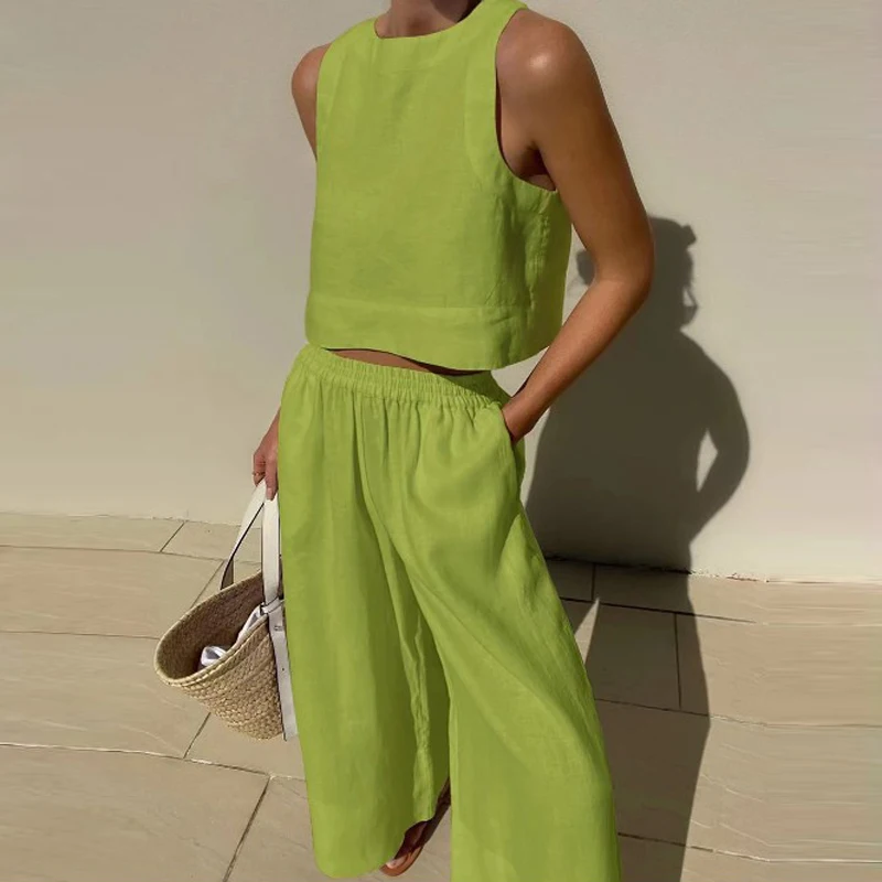 Spring Summer Outfits 2023 Casual O Neck Sleeveless Tops and Pocket Trousers Women Sets Vintage Solid Cotton Linen Suit Harajuku
Spring Summer Outfits 2023 Casual O Neck Sleeveless Tops and Pocket Trousers Women Sets Vintage Solid Cotton Linen Suit Harajuku