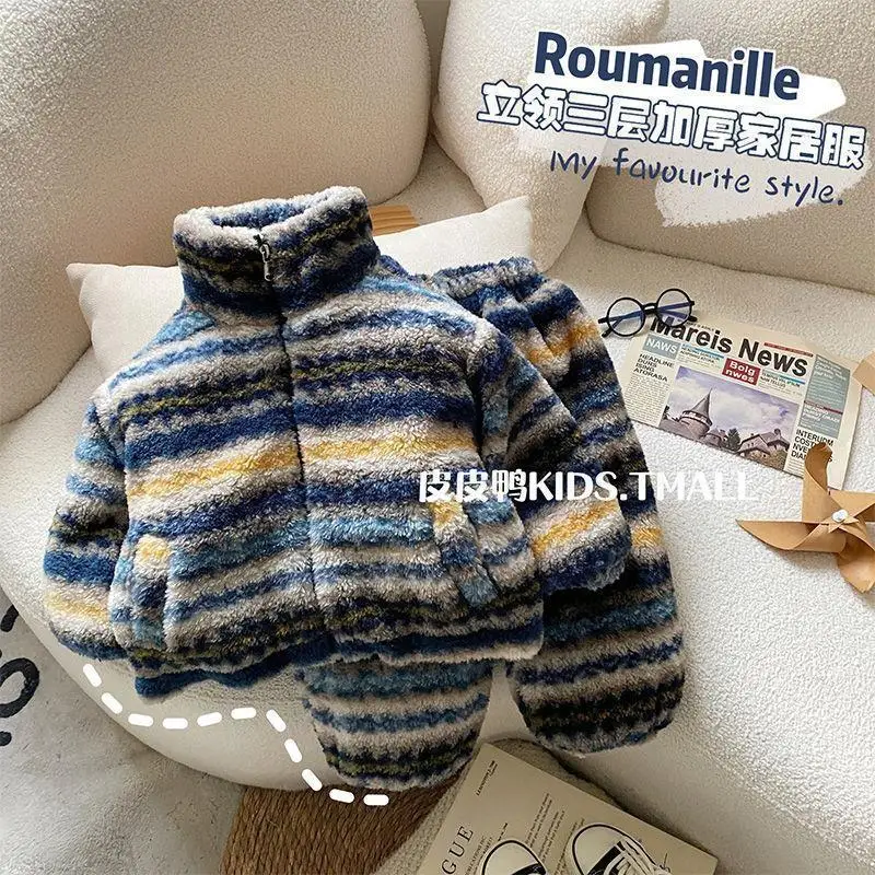 Boys Winter Pajamas Set Korean Style Three Layer Fleece Lined Thickened Thermal Warm Fashionable Cozy Homewear Loungewear Kids
Boys Winter Pajamas Set Korean Style Three Layer Fleece Lined Thickened Thermal Warm Fashionable Cozy Homewear Loungewear Kids