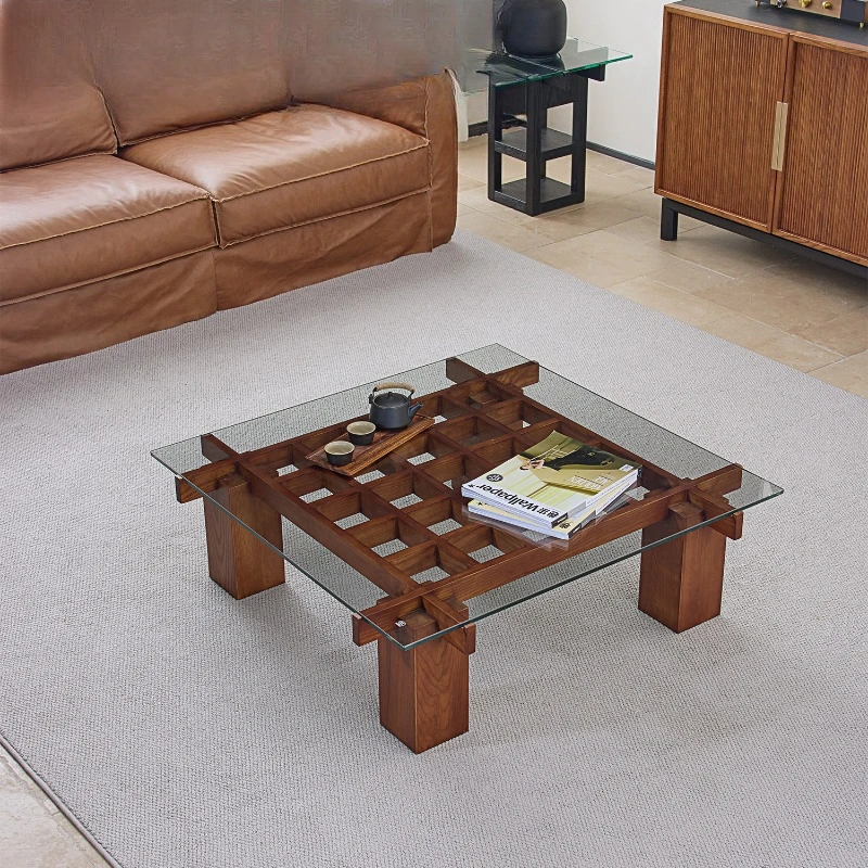 Solid wood glass coffee table living room wabi-sabi minimalist designer antique furniture
Solid wood glass coffee table living room wabi-sabi minimalist designer antique furniture