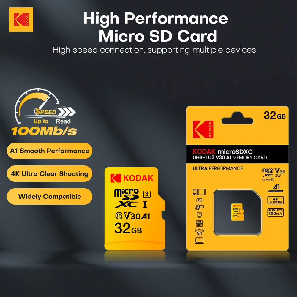 KODAK 32GB Flash Memory Card 64GB MicroSD Card 128GB C10 A1 U3 4K 256GB TF Cards For SmartPhone Camera Tablet PC
KODAK 32GB Flash Memory Card 64GB MicroSD Card 128GB C10 A1 U3 4K 256GB TF Cards For SmartPhone Camera Tablet PC