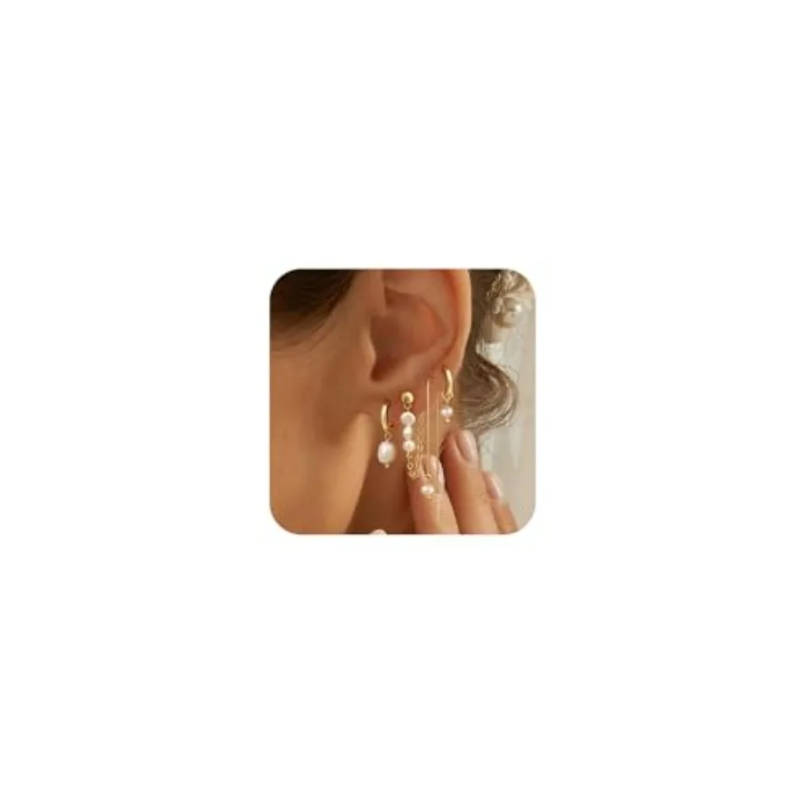 Pearl and Gold Hoop Earrings for Women - Dainty 14K Gold Plated Stud, Drop and Dangle Earring Set, Hypoallergenic Jewelry for M
Pearl and Gold Hoop Earrings for Women - Dainty 14K Gold Plated Stud, Drop and Dangle Earring Set, Hypoallergenic Jewelry for M