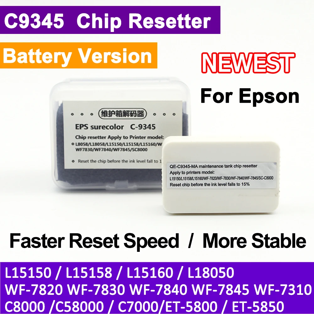 Версия аккумулятора C9345, устройство сброса чипа резервуара для Epson T-8550 ET-8500 ET-16000 L8050 L15158 L15168 L15150 L15160 6558
Версия аккумулятора C9345, устройство сброса чипа резервуара для Epson T-8550 ET-8500 ET-16000 L8050 L15158 L15168 L15150 L15160 6558