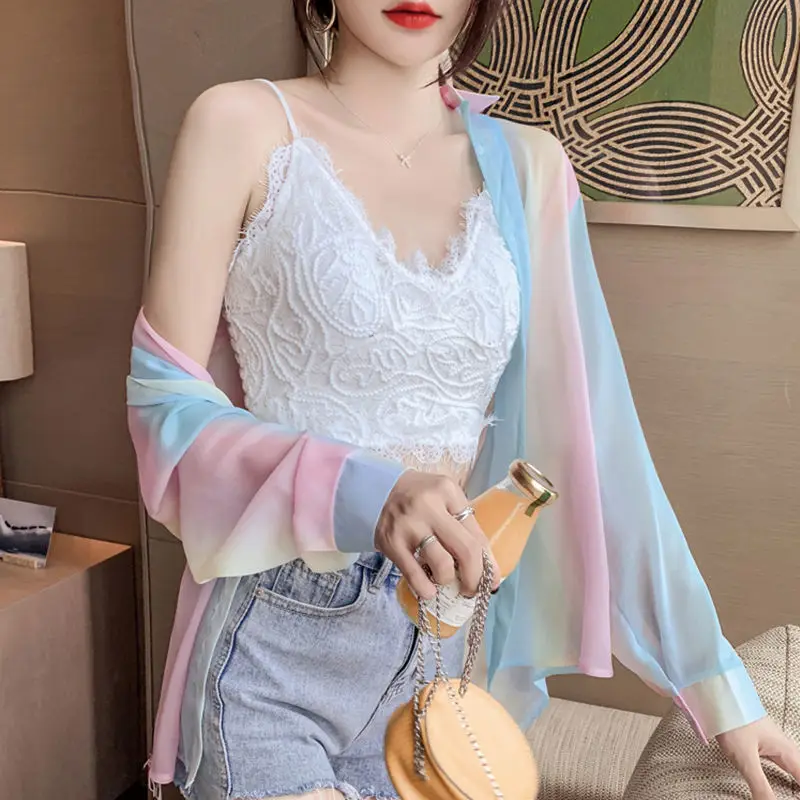 Elegant Rainbow Women's Summer Shirt Loose Outerwear Chiffon Korean Style Fashionable Long Sleeve V-Neck Button up Blouse
Elegant Rainbow Women's Summer Shirt Loose Outerwear Chiffon Korean Style Fashionable Long Sleeve V-Neck Button up Blouse