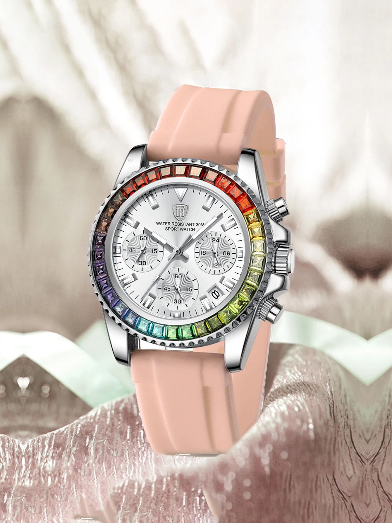 High end women's six pin multifunctional waterproof quartz watch with colorful crystal dial, women's Valentine's Day gift
High end women's six pin multifunctional waterproof quartz watch with colorful crystal dial, women's Valentine's Day gift