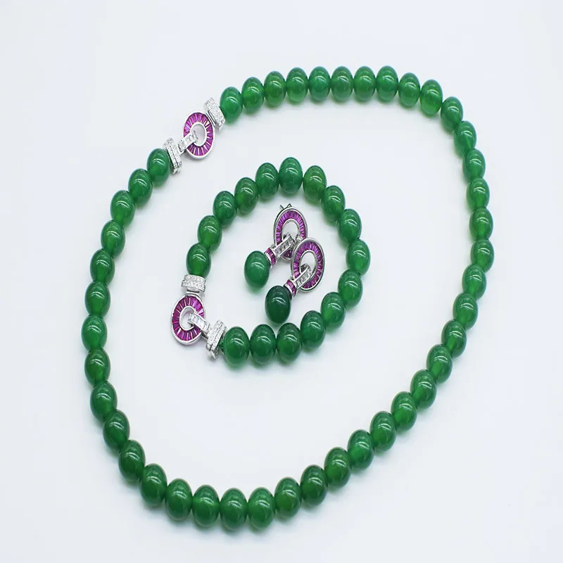 1set green Agate round 10mm necklace bracelet earrings 45cm/18cm red zircon clasp women's jewelry
1set green Agate round 10mm necklace bracelet earrings 45cm/18cm red zircon clasp women's jewelry