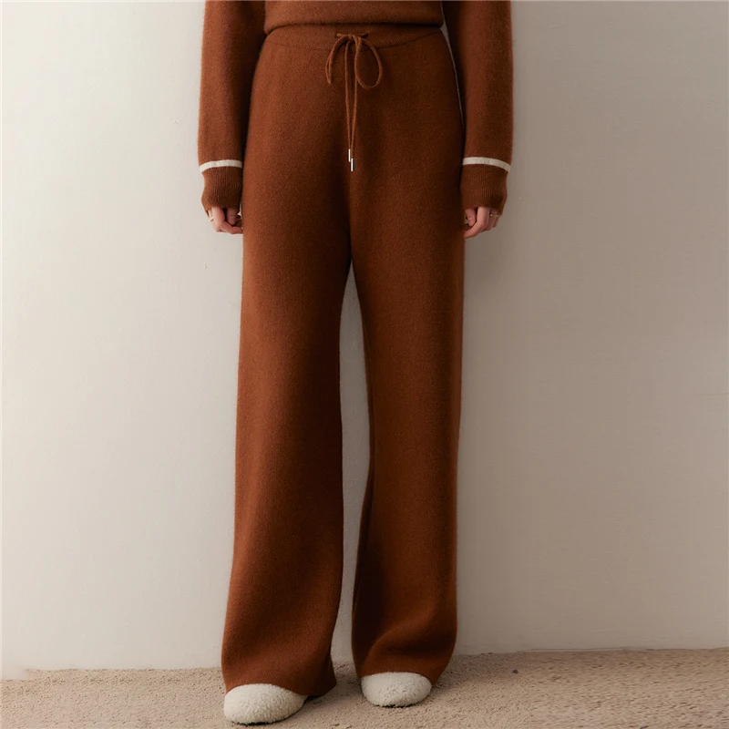 Elegant Autumn Winter Pants 100% Cashmere Trousers Women's Straight Trousers Versatile Casual Wide Leg Pants Lace-up Office Lady
Elegant Autumn Winter Pants 100% Cashmere Trousers Women's Straight Trousers Versatile Casual Wide Leg Pants Lace-up Office Lady