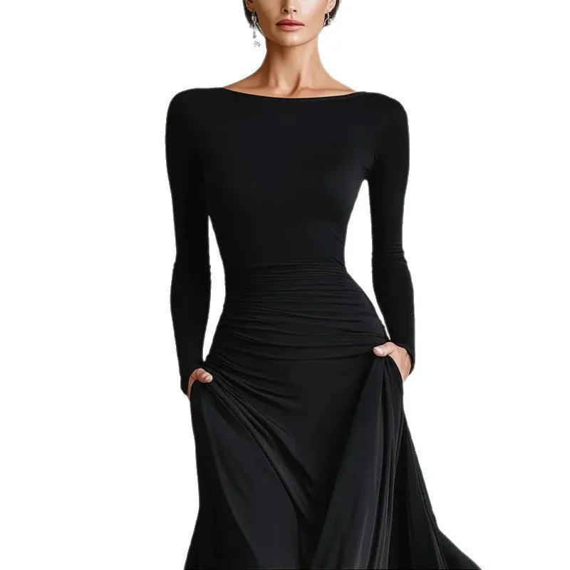 Elegant Party Dress Women’s Evening Festive Long Sleeve Round Neck Solid Black Maxi Dress Ruched Waist Flowing Skirt Wrap Dress
Elegant Party Dress Women’s Evening Festive Long Sleeve Round Neck Solid Black Maxi Dress Ruched Waist Flowing Skirt Wrap Dress