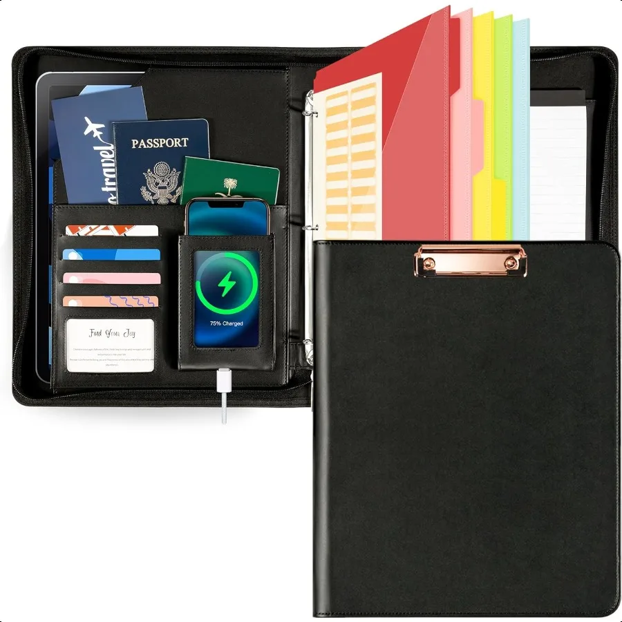 Leather Padfolio Portfolio with Clipboard Storage Zipper 1 Inch 3 Ring Binder Document Organizer with Notepad 5 Dividers with 1
Leather Padfolio Portfolio with Clipboard Storage Zipper 1 Inch 3 Ring Binder Document Organizer with Notepad 5 Dividers with 1