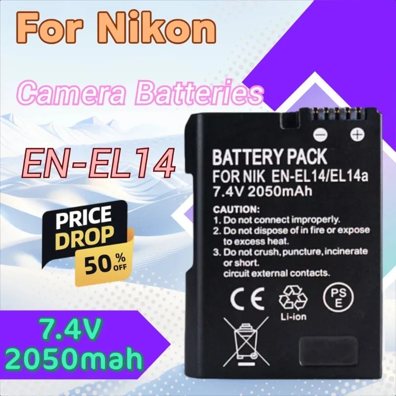 7.4V 2050mah EN-EL14a EL14 CAMERA BATTERY EN-EL14 for Nikon D5600 D5300 D3100 P7800 P7000 P7100 P7700 D3500 D3200 D3300 D3400
7.4V 2050mah EN-EL14a EL14 CAMERA BATTERY EN-EL14 for Nikon D5600 D5300 D3100 P7800 P7000 P7100 P7700 D3500 D3200 D3300 D3400