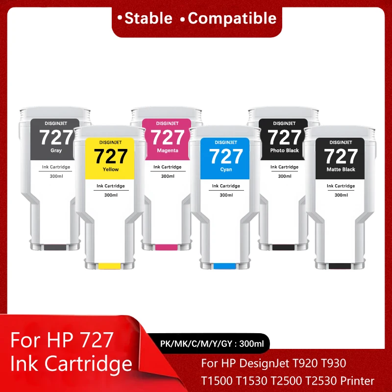 For HP 727 727XL C1Q12A B3P23A B3P19A B3P20A B3P21A Compatiple Ink Cartridge For HP DesignJet T920 T930 T1500 T1530 T2500 T2530
For HP 727 727XL C1Q12A B3P23A B3P19A B3P20A B3P21A Compatiple Ink Cartridge For HP DesignJet T920 T930 T1500 T1530 T2500 T2530