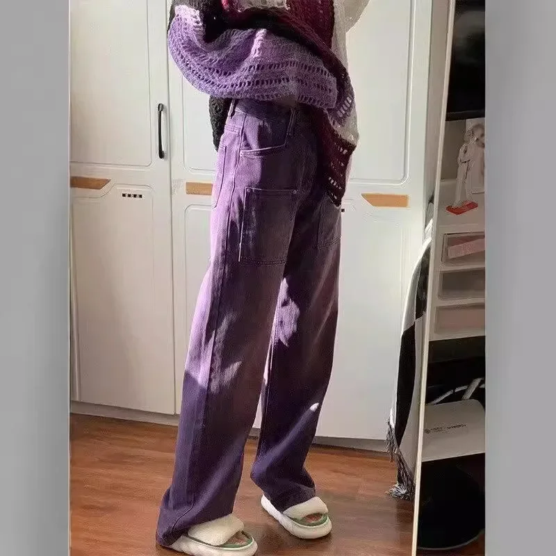 Винтажные фиолетовые джинсы в американском стиле, свободный крой, прямые брюки, потертые брюки больших размеров, широкие брюки, ощущение
Винтажные фиолетовые джинсы в американском стиле, свободный крой, прямые брюки, потертые брюки больших размеров, широкие брюки, ощущение