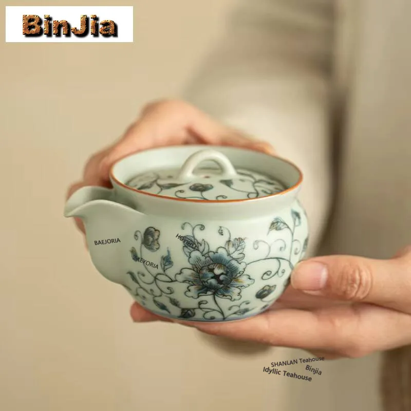 160ml Ru Kiln Blue And White Peony Hand Grab Teapot Handmade Tea Infuser Pot Tea Soaking Kettle With Filter Teaset Ornaments
160ml Ru Kiln Blue And White Peony Hand Grab Teapot Handmade Tea Infuser Pot Tea Soaking Kettle With Filter Teaset Ornaments