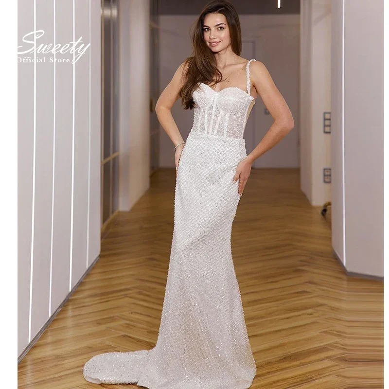 Luxurious Mermaid Wedding Dress Sequins With Beading Lace A-Line Floor Length Ball Gown Square Collar Spahrtti Strap Sleeveless
Luxurious Mermaid Wedding Dress Sequins With Beading Lace A-Line Floor Length Ball Gown Square Collar Spahrtti Strap Sleeveless