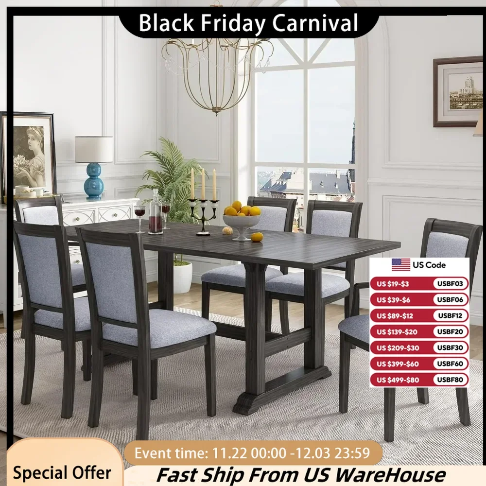 7-Piece Dining Table Set, updated Trestle Table with Removable Leaf, Kitchen Table Set with 6 Side Chairs and Armchairs
7-Piece Dining Table Set, updated Trestle Table with Removable Leaf, Kitchen Table Set with 6 Side Chairs and Armchairs