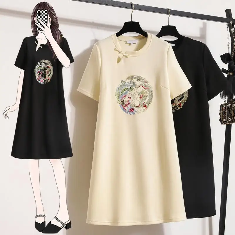 Women's Clothing Vintage Chinese Style Loose O-Neck Dresses Summer New Fashion Embroidery Cotton Casual Dresses
Women's Clothing Vintage Chinese Style Loose O-Neck Dresses Summer New Fashion Embroidery Cotton Casual Dresses
