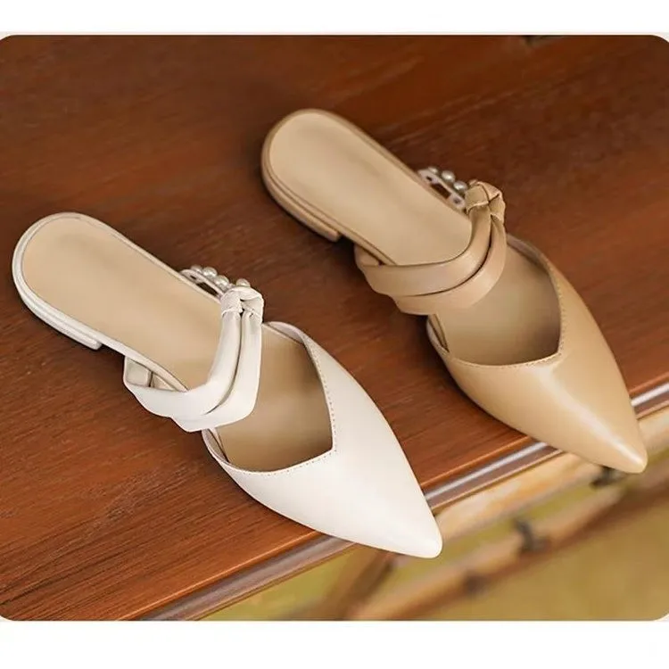 French-style Pointed Flat Sandals for Women, Genuine Leather Low-heeled Single Shoes with Pearls, Elegant Half-slip-on
French-style Pointed Flat Sandals for Women, Genuine Leather Low-heeled Single Shoes with Pearls, Elegant Half-slip-on